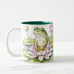 Whimsical Frogs & Waterlilies, Frogs, Waterlilies, Two-Tone Coffee Mug