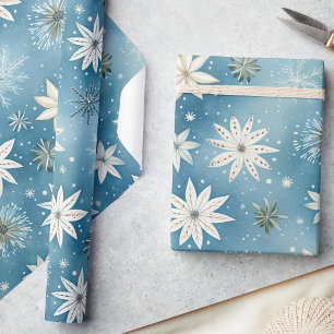 Whimsical Frosty Snowflakes & Stars Christmas  Wrapping Paper
