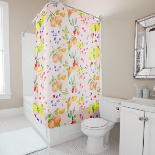 Whimsical Fruit Garden Botanical Illustration Shower Curtain