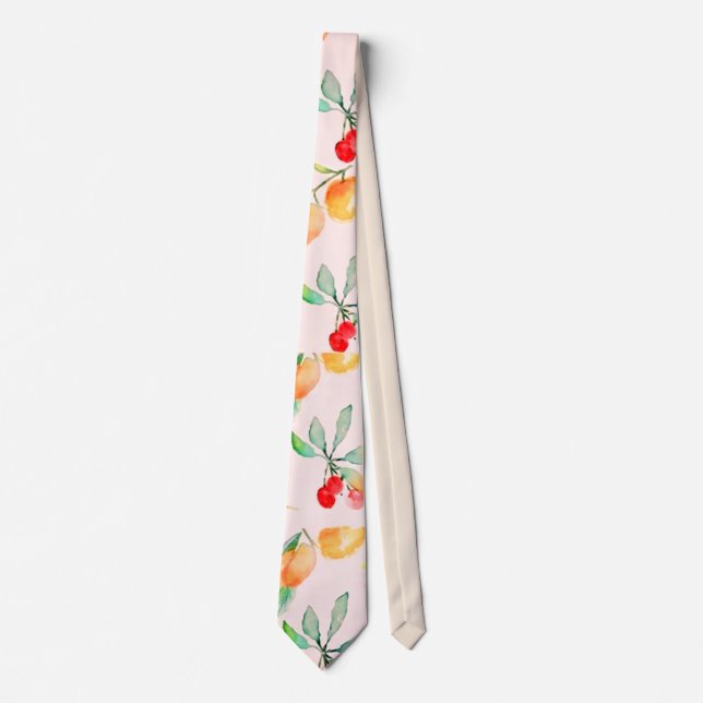 Whimsical Fruit Garden Botanical Illustration Tie (Front)