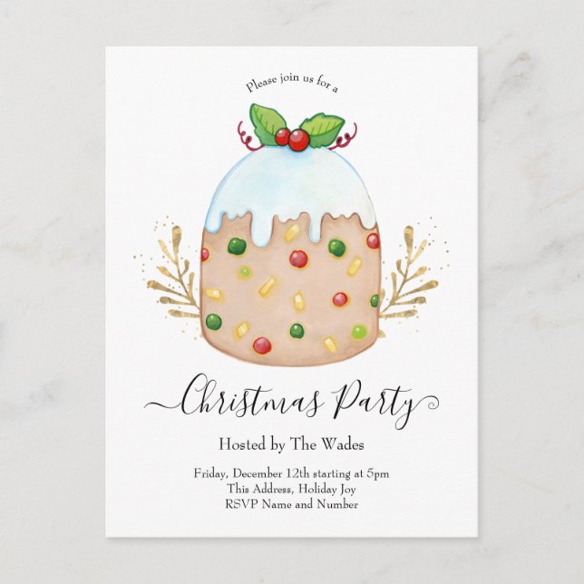 Whimsical Fruitcake Christmas Party Postcard (Front)