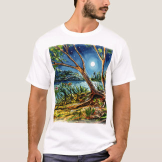 Whimsical Full Moon River Forest Landscape T-Shirt