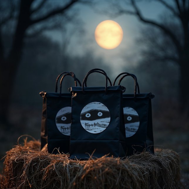 Whimsical Fun Black & White Mummy Happy Halloween Classic Round Sticker (Whimsical Fun Black & White Mummy Happy Halloween Classic Round Sticker)