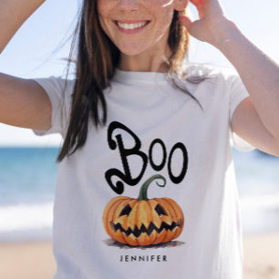 Whimsical Fun Boo Orange Pumpkin Humor Typography  T-Shirt