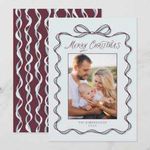 Whimsical Fun Bow Ribbon Frame Photo Holiday Card