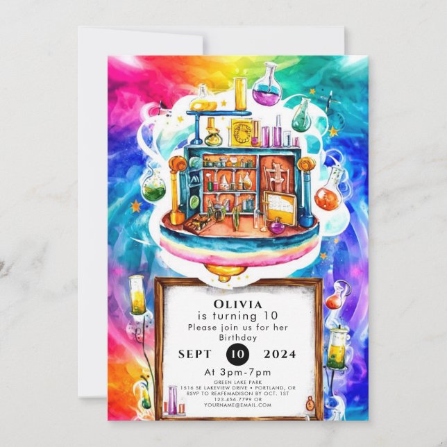 Whimsical Fun Chemistry Scientist Birthday Invitation (Front)