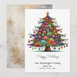 Whimsical Fun Christmas Tree Green Happy Holiday Card
