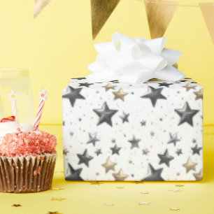 Whimsical Fun Festive Holiday Christmas Gold Stars Wrapping Paper