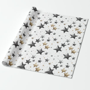 Whimsical Fun Festive Holiday Christmas Gold Stars Wrapping Paper