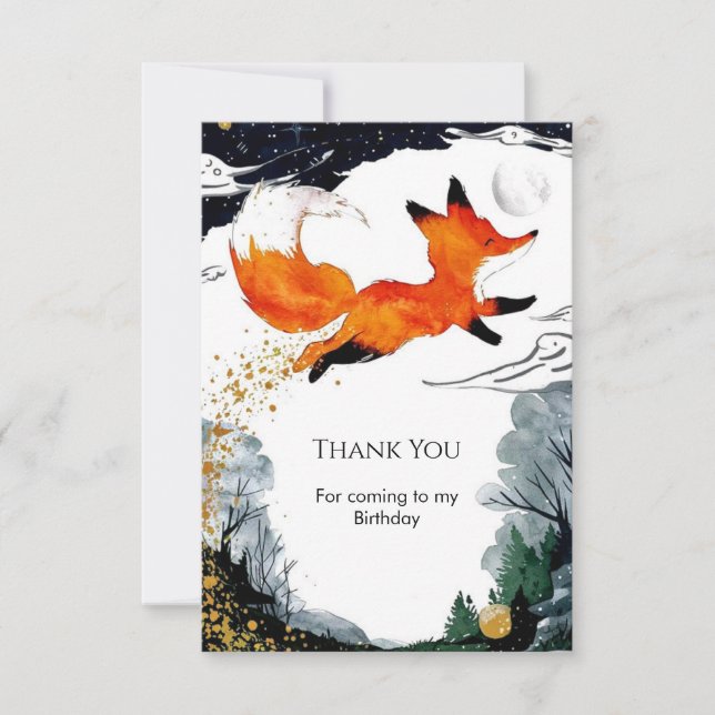 Whimsical Fun Fox Birthday Thank You Card (Front)