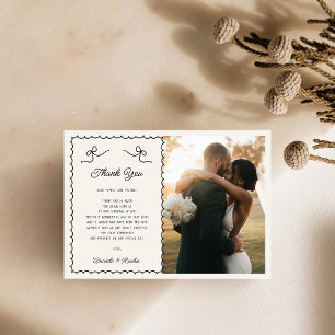 Whimsical Fun Hand Drawn French 2 Photo Wedding Thank You Card