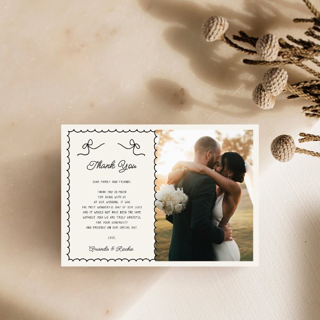 Whimsical Fun Hand Drawn French 2 Photo Wedding Thank You Card (Creator Uploaded)