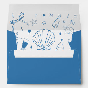 Whimsical Fun Hand Drawn Nautical Coastal Wedding Envelope