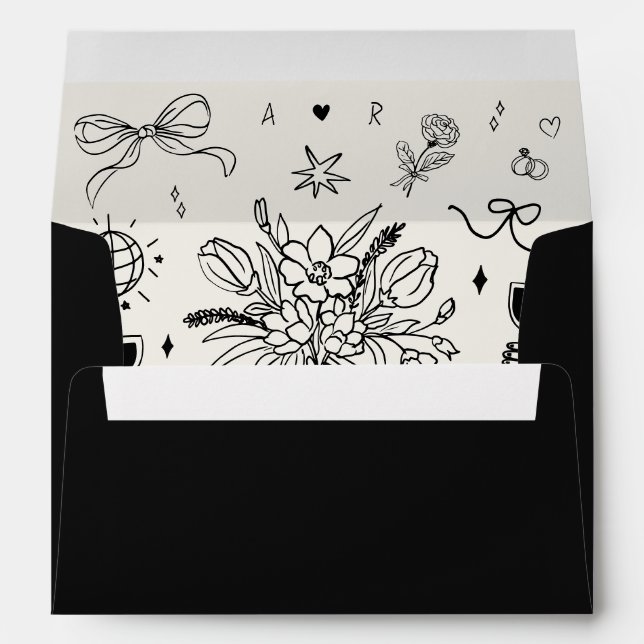 Whimsical Fun Quirky French Monogram Wedding Envelope (Back (Bottom))