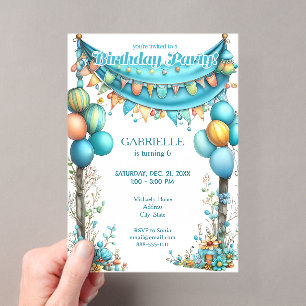Whimsical Fun Teal Birthday  Acrylic Invitations