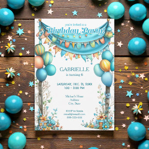 Whimsical Fun Teal Birthday  Invitation