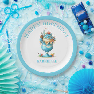 Whimsical Fun Teal Birthday Paper Plate