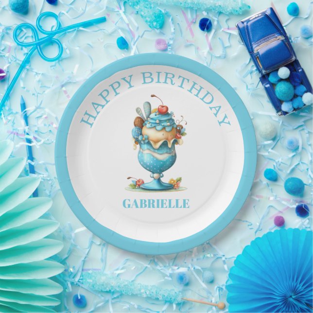 Whimsical Fun Teal Birthday  Paper Plate (Party)