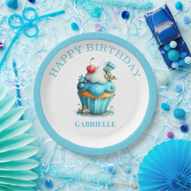 Whimsical Fun Teal Birthday  Paper Plate (Party)