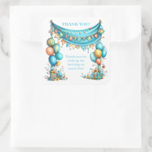 Whimsical Fun Teal Birthday  Square Sticker