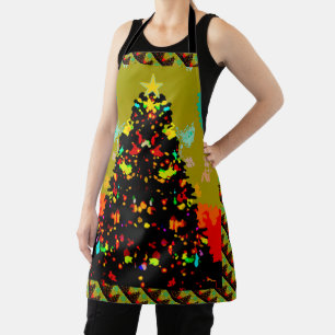 Whimsical Fun Trendy Christmas Tree Folk Art Apron