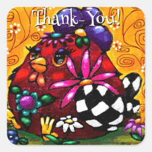 Whimsical Funky Chunky Floral Chicken Colourful Square Sticker