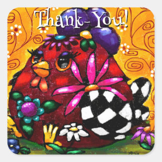 Whimsical Funky Chunky Floral Chicken Colourful Square Sticker