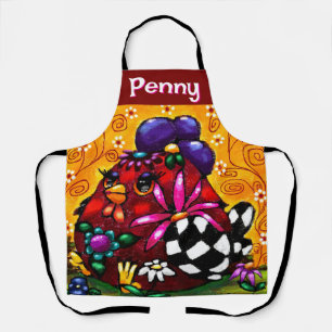 Whimsical Funky Chunky Floral Chicken Personalised Apron