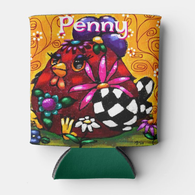 Whimsical Funky Chunky Floral Chicken Personalised Can Cooler (Front)