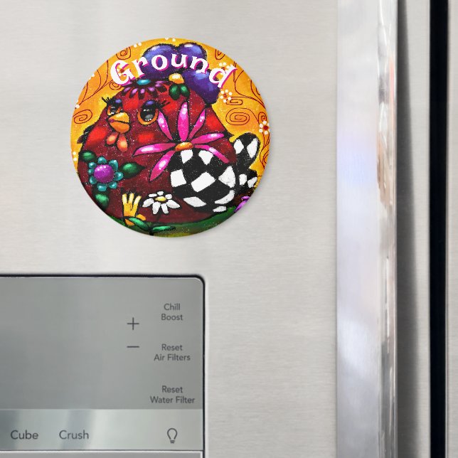 Whimsical Funky Chunky Floral Chicken Personalised Magnet (In Situ (Fridge))