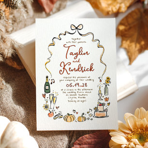 Whimsical Funky Hand Drawn Doodles Fall Wedding Invitation
