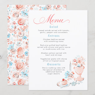 Whimsical Funky Hand Drawn Dusty Blue Wedding Menu