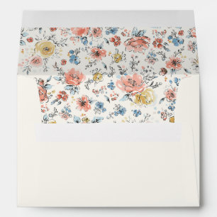 Whimsical Funky Hand Drawn Flowers Pattern Wedding Envelope