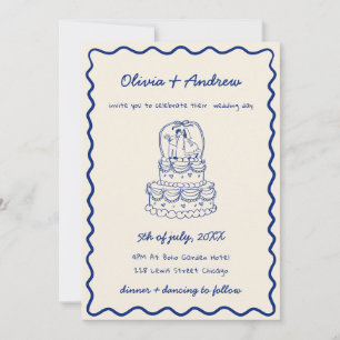 Whimsical Funky Hand Drawn Photo  Cake Wedding Invitation