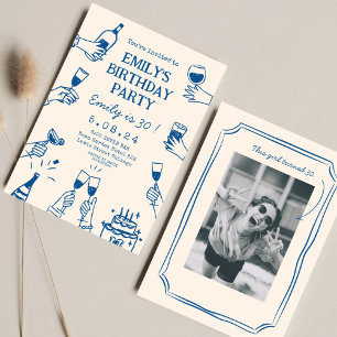 Whimsical Funky Quirky Drawing  30 th Birthday Invitation
