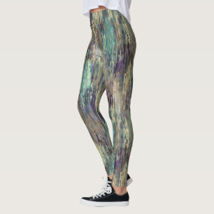 Whimsical Funky Violet Purple Teal Stripes Art Leggings