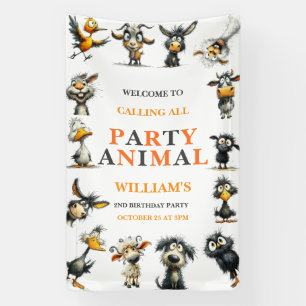 Whimsical Funny Animals 2nd Birthday Party Banner
