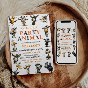 Whimsical Funny Animals 2nd Birthday Party Invitation