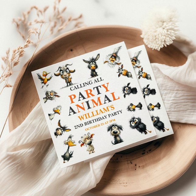 Whimsical Funny Animals 2nd Birthday Party Napkin (Whimsical Funny Animals 2nd Birthday Party Napkins
)
