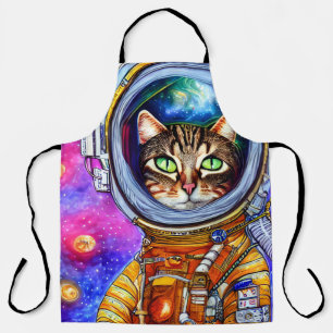 Whimsical Funny Astronaut Cat Apron