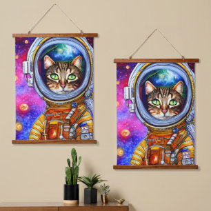 Whimsical Funny Astronaut Cat Hanging Tapestry