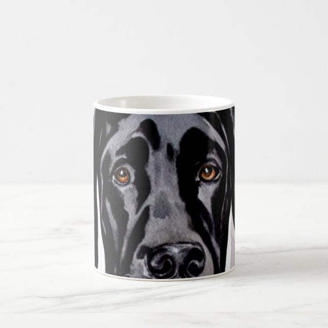 Whimsical Funny Black Great Dane Watching You Coffee Mug (Center)