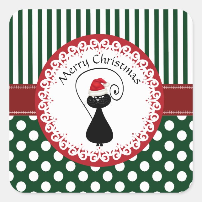 Whimsical funny Christmas Santa cat pattern Square Sticker (Front)