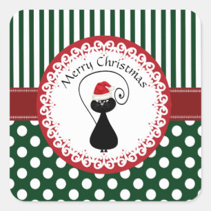 Whimsical funny Christmas Santa cat pattern Square Sticker