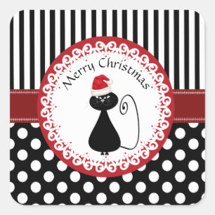 Whimsical funny Christmas Santa cat pattern Square Sticker