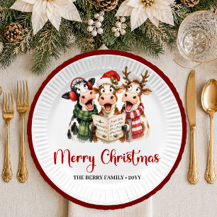 Whimsical Funny Cows Christmas Paper Plates Festiv
