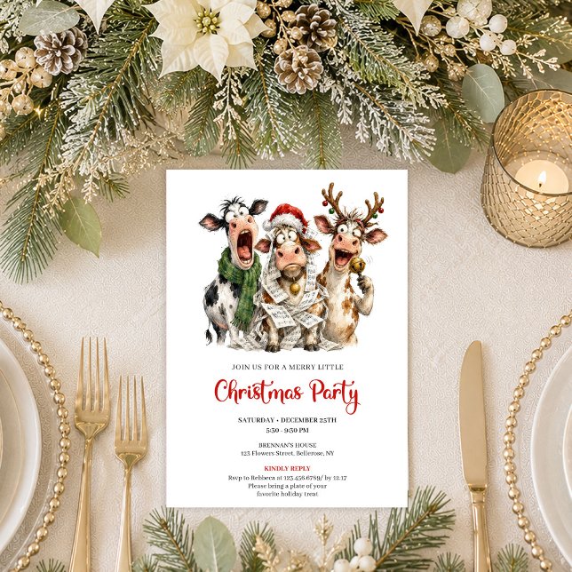 Whimsical Funny Cows Christmas Party Invitation  (Whimsical Funny Cows Christmas Party Invitation Design

)