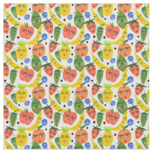 Whimsical Funny Fruit Salad Pattern Fabric