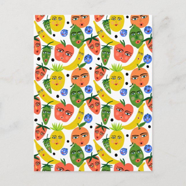 Whimsical Funny Fruit Salad Pattern Postcard (Front)