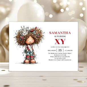 Whimsical Funny Girl Birthday Cartoon invitation
